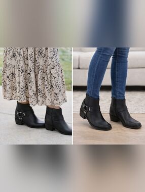 NWT Sun + Stone Westinn Harness Booties Black Size 6M Moto Ankle Boots Studded